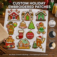 Patchs brodés personnalisés de Noël, maisons en pain d'épices, lot de 12 pièces, appliques thermocollantes, fabricant pour vêtements, sacs, chapeaux, vente en gros