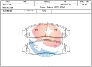 SDCX D962-7861 / 05093331AA Front Axle Brake Pad For DODGE Dakota 2003-2004