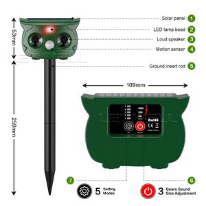 جهاز مبيد للحيوانات بالموجات فوق الصوتية يعمل بالطاقة الشمسية مستشعر البير مقاوم للماء والغزلان طارد في الهواء الطلق لسناجب الراكون والأرانب الظربان والثعالب - Product Image 2