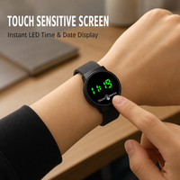Jam Tangan Digital LED Layar Sentuh Bulat BYH-26-6 Logo Kustom Grosir Pabrik, Tali TPE Unisex, Arloji Olahraga