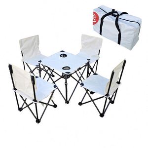 Chaise de pêche d'extérieur pliante avec tables, ensemble moderne en fer portable pour jardin, voiture, voyage, cinq pièces - Product Image 3
