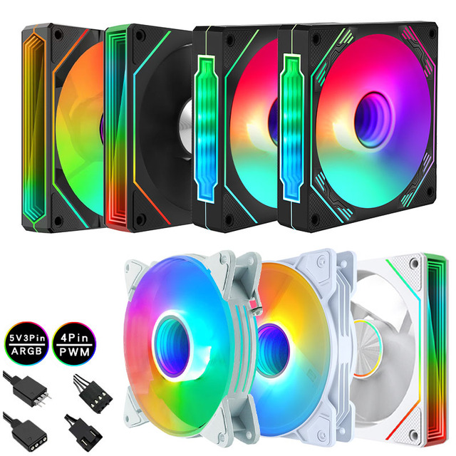 QiuzAim 5V 3-Pin ARGB 120mm Prism PC Case Fan 1600RPM PWM Control 48CFM High Static Pressure RGB Fan for Computer Cooling