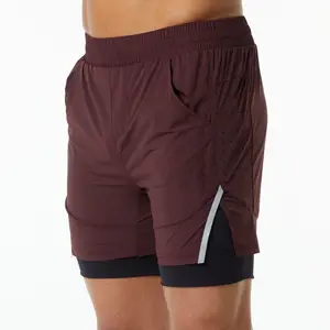 Men Workout Woven Training Shorts Compression Lining Short With Phone Pocket