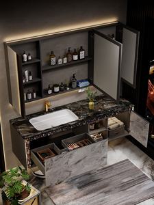 Ensemble de meubles de salle de bain de style hôtel avec <span class=keywords><strong>lavabo</strong></span> en pierre de luxe, <span class=keywords><strong>meuble</strong></span> de <span class=keywords><strong>lavabo</strong></span> haut de gamme sur mesure - Product Image 5