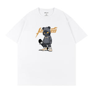 Camiseta blanca con estampado de oso patinador, camiseta unisex holgada, ropa informal de calle, Top informal con cuello redondo Q224 - Product Image 1