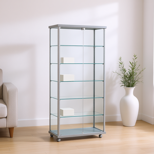 Vitrine Moderne 75 cm de Largeur 185 cm de Hauteur Cadre en Aluminium Gris Clair Portes en Verre Trempé avec Étagères Réglables - Product Image 3
