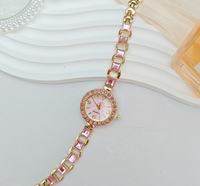 Montre de luxe pour femme avec pierres précieuses colorées, cadran rond en diamant coloré, montre à quartz, bracelet tendance pour femme