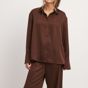 Custom <span class=keywords><strong>Plain</strong></span> Color Damen Langarm Luxus Seiden pyjama Set 2 Stück Damen Pure Silk Satin Pyjamas Brown Ladies 100% Seiden pyjamas - Product Image 1
