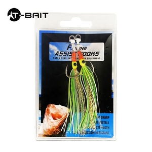 2 pz/borsa di acqua salata linea colorata piuma Assist Jigging Hook pesca Glow Teaser ganci Stinger per Slow Pitch Jigs - Product Image 2