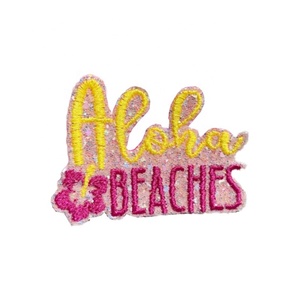 Roze Trashy Twill Ijzer-Op Glitter Zomer Patch Geborduurde Flamingo Aloha Stranden Sunkissed Kokospalm Trucker Hoed Patch - Product Image 6
