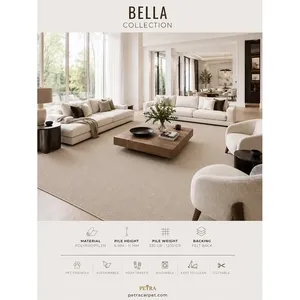 พรมปูพื้น Petra Bella 10073 สีครีม ผลิตจากโพลีโพรพิลีน ความหนา 6-11 มม. ซักเครื่องได้ ปลอดภัยสำหรับสัตว์เลี้ยง มีแผ่นรองด้านหลังแบบสักหลาด ตัดแต่งได้ เหมาะสำหรับห้องนั่งเล่น - Product Image 3