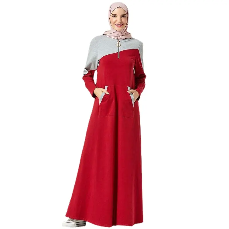 SIPO müslüman Hoodie cep arap elbise uzun kollu ve işlemeli etek kazak elbise