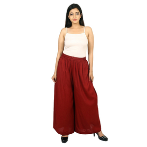 Buy <b>Maroon</b> Solid Rayon Palazzo Free Size Flared Palazzo for Casual Ethnic Daily Womens Wear By Exporters - Product Image 1