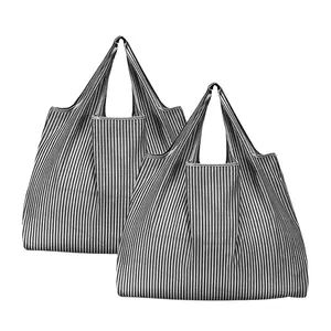 Bán buôn Trọng lượng nhẹ biểu tượng tùy chỉnh có thể gập lại tái sử dụng, Ripstop Nylon polyester hàng tạp hóa mua sắm túi với túi nhỏ/