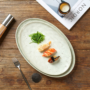 Nhật Bản Phong Cách Gốm Hình Bầu Dục Bộ Đồ Ăn 12 \ "14 \" Cổ Điển Cá Món Ăn Thịt Nướng Bít Tết Mì Ống Phẳng Tấm Bữa Ăn Tối Tấm Gói Bán Buôn - Product Image 5