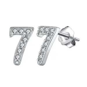 RINNTIN SE324 925 Sterling Silver Earrings Women's White Zircon Numbers 0-9 Stud Earring Fashion for Young Girl Unique Aesthetic