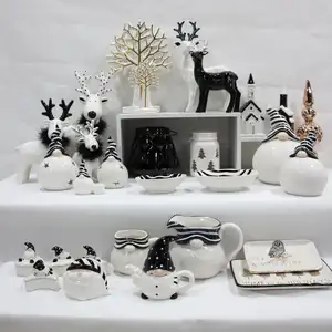 驯鹿小雕像侏儒餐具套装圣诞礼物圣诞派对装饰黑白定制贴纸