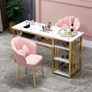 Simple and trendy nail salon set of tables and chairs - Luxury nail table for two-person manicure with drawers - Product Image 2