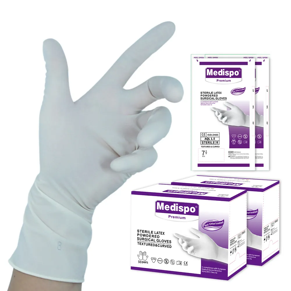Hastane tek kullanımlık tıbbi lateks muayene tek kullanımlık ameliyat eldivenleri (toz)