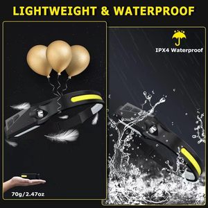 Lampe frontale <span class=keywords><strong>LED</strong></span> rechargeable 3 pièces à faisceau large 230° avec capteur de mouvement, 5 modes, étanche IPX4 et <span class=keywords><strong>bandeau</strong></span> réglable pour le camping - Product Image 5