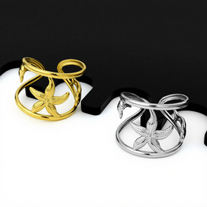 Summer Unique Niche Design Double Layered Starfish <b>Ring</b> Vintage Style Exquisite Unisex's Stainless Steel <b>Rings</b> Fashion Jewelry - Product Image 2