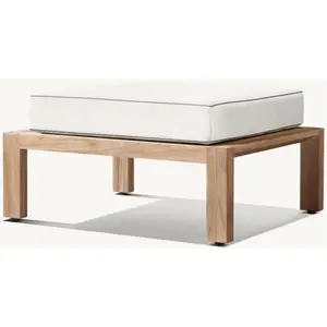 Luxury Solid Wooden Teak Outdoor Furniture White Cushions Footstool Ottoman Modern