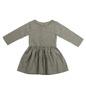 Fall Korean style round neck stripe 100% cotton children clothes long sleeve tshirt dresses for 10 years old girl