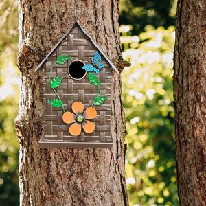 Bunte traditionelle Metalldach hängende Eisen vogel häuser hand bemalte Garten verzierungen Blätter Schmetterling im Freien verwenden Geschenk farbe - Product Image 3