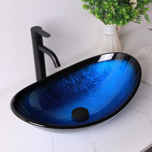 Récipient en verre en forme <span class=keywords><strong>de</strong></span> <span class=keywords><strong>bateau</strong></span> avec drain escamotable 21 pouces en verre trempé argenté Lavabo <span class=keywords><strong>de</strong></span> salle <span class=keywords><strong>de</strong></span> bain en forme <span class=keywords><strong>de</strong></span> <span class=keywords><strong>bateau</strong></span> Design Top Mount Bowl Sink - Product Image 2