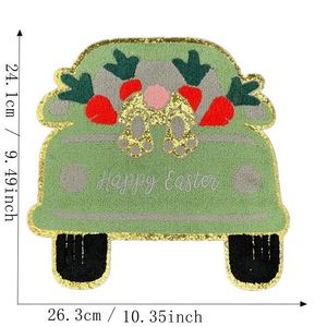 Big Iron on Gold Glitter Edge Happy <b>Easter</b> Mama Bunny Chenille Patch for <b>Hat</b> Hoodies Decoration - Product Image 3