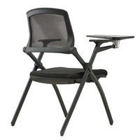 Chaise de conférence pliable avec tablette d'écriture, design moderne et minimaliste en maille, configuration table-chaise tout-en-un pour salles de réunion