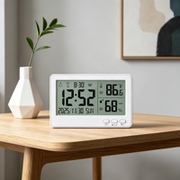 Horloge électronique multifonctionnelle à grand écran LCD, thermomètre, hygromètre, alarme silencieuse, alimentation par piles sèches, design minimaliste