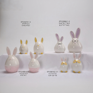 Figurine de lapin de Pâques en céramique OEM, plusieurs tailles, <span class=keywords><strong>couronne</strong></span> de fleurs jaunes, motif personnalisé, porcelaine brillante, cadeau de fête en gros - Product Image 1