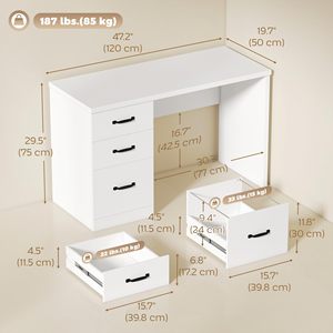 Escritorio de computadora moderno SENYU blanco con 3 cajones para estación de trabajo en casa/oficina - Product Image 5