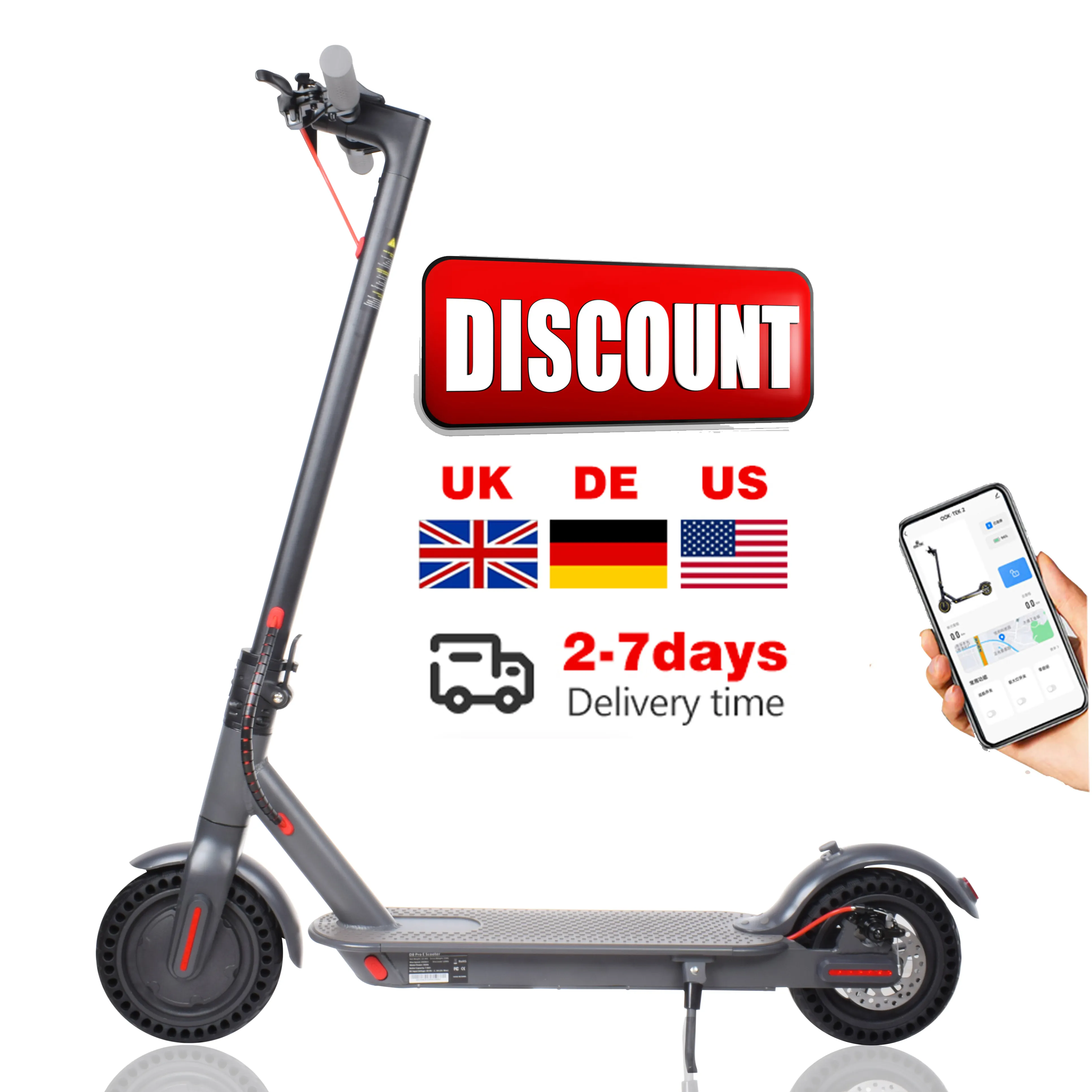 Trottinettes électriques pliantes de 8.5 pouces en alliage d'aluminium pour adultes de 350W avec batterie 36V 10ah m365 pro e scooter