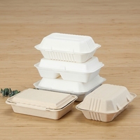Boîte alimentaire plate en bagasse de canne à sucre, emballage durable, jetable, écologique, pour plats à emporter, étanche, gaufrée