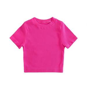 Camiseta de manga corta para mujer, cuello redondo, ajustada, acanalada, básica, informal, para yoga y entrenamiento - Product Image 3