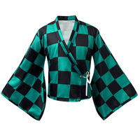 Disfraz de Kimono de Demon Slayer para Mujer Adulta, Vestido de Cosplay de Anime a Cuadros Verde y Rosa, 85% Tela