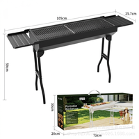 Barbecue rectangulaire pliable en acier inoxydable, barbecue portable pour le camping, étagères latérales, grille de cuisson double pliable pour la viande