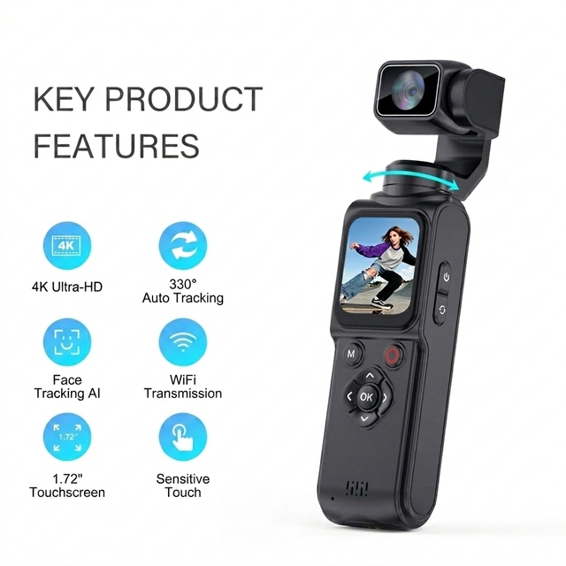 Pocket Ultra HD 4K Action Camera 330 Degree Face Auto Tracking Handheld Gimbal Vlog Camera Supports Multiple Languages