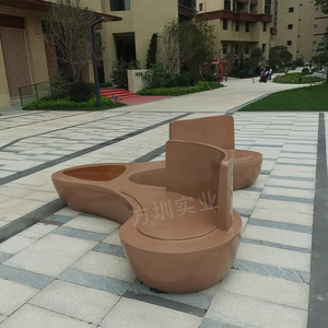 Banc d'extérieur créatif en fibre de verre 2 places, design contemporain pour mobilier de patio de centre commercial, siège de jardin moderne et durable - Product Image 4