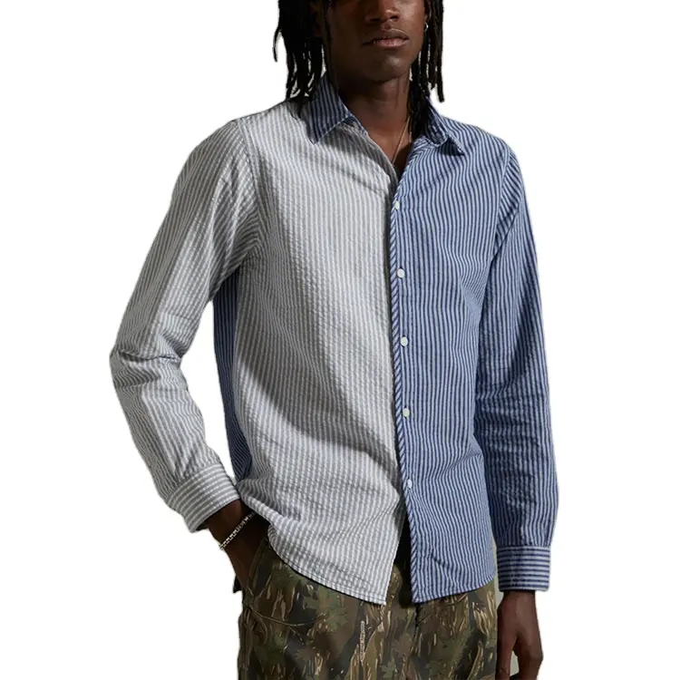 Wholesale men cotton shirts long sleeve striped fabric men casual shirt customized logo
