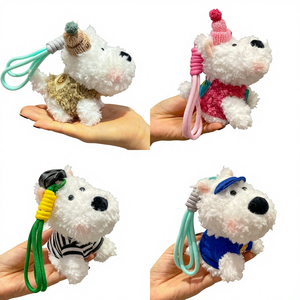 Pendentif en peluche chien West Highland à dessin effarouché, style 'Internet Red', en peluche courte et nue, en coton PP, petite poupée, pendentif pour sac - Product Image 1