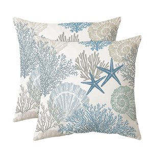 Fundas de Almohada Náuticas Costeras de 18x18 Pulgadas, Tejidas en Terciopelo, 100% Algodón, Lavables, Portátiles, con Estampado Floral de Playa, Modernas, para Hotel, 2 Piezas - Product Image 1
