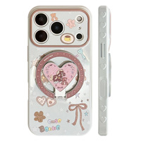 Coque pour iPhone 17 Pro Max, motif mignon cheval et ours en bois, coque iPhone 16 pailletée, coque iPhone 15 avec support magnétique, coque iPhone 13