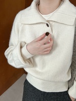 Pull en maille respirant pour femme, style coréen, boutonné, couleur unie, en polyester, idéal pour l'hiver