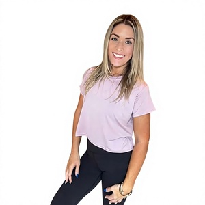 Camiseta Corta Azul Claro para Mujer, Cuello Redondo, Manga Corta, Dobladillo Asimétrico, Corte Holgado, Informal, de Jersey, para Primavera y Verano - Product Image 4
