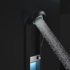 Pommeau de douche rond minimaliste noir mat en acier inoxydable avec jet pluie pour salle de bain - Product Image 4