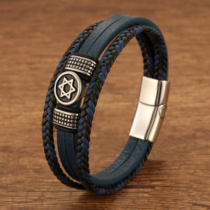 XILIANGFEIZI Bijoux en acier inoxydable Étoile de <span class=keywords><strong>David</strong></span> Sceau de <span class=keywords><strong>Salomon</strong></span> Hexagramme Bracelet en cuir multicouche Corde Fermoir magnétique - Product Image 4