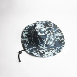 Benutzer definierte Big Brim Camouflage Bucket Hat mit Schnur